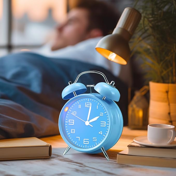 pxy Loud Alarm Clock for Heavy Sleepers 3D Dial Battery Operated (Battery Include), 4" Super Silent Analog Alarm Clock for Kids with Night Light PT260 Silver OrangePT505 Blue