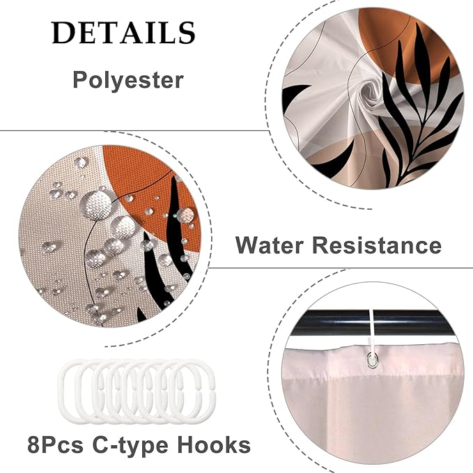 Baocicco Boho Mid Century Shower Curtain Sun and Moon Botanical Abstract Shower Curtains Decorative for Bathroom Home Waterproof Fabric Shower Curtain with Hooks 48x72 Inches