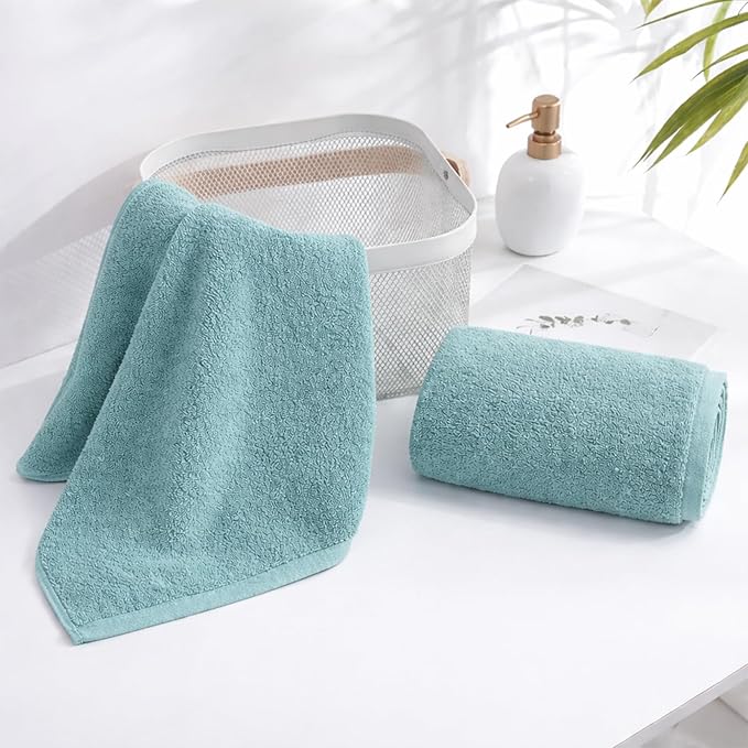 SEMAXE Bathroom Hand Towel, 100% Cotton Towels with Hanging Loops, Hotel Spa Quality Highly Absorbent Towel Set of 4, 27" L x 16" W, Blue Hand Towel, Gift Box Packaging