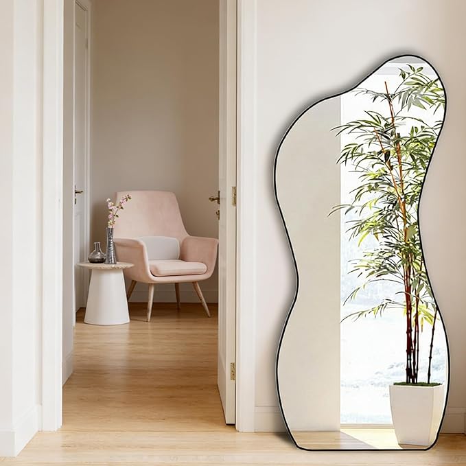 POZINO Irregular Frameless Mirror, 47.2"x22" Asymmetrical Wall Mirror, Modern Abstract Mirrors, Odd Shaped Mirrors for Living Room Bathroom Bedroom Entryway Hallway