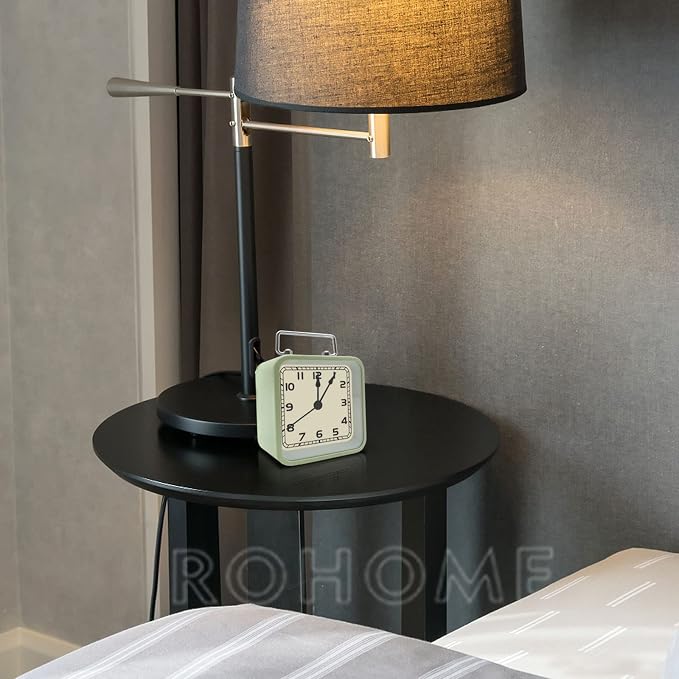 Rohome Small Alarm Clock, Retro Silent Quartz Movement with Night Light, Decorative Vintage Non Ticking Clock for Living Room, Office, Desk, Bedroom, Bedside, Hotel, Shelf, Nightstand (Green)