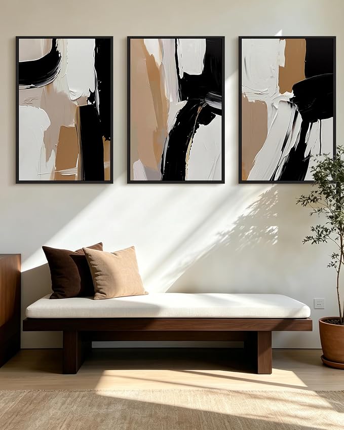 KUVIOKE Black Abstract Shapes Framed Canvas Wall Art Minimalist Graffiti Pastel Wall Decor Modern Illustration Art Painting for Bedroom Dining Room 24x36in (Black Framed)