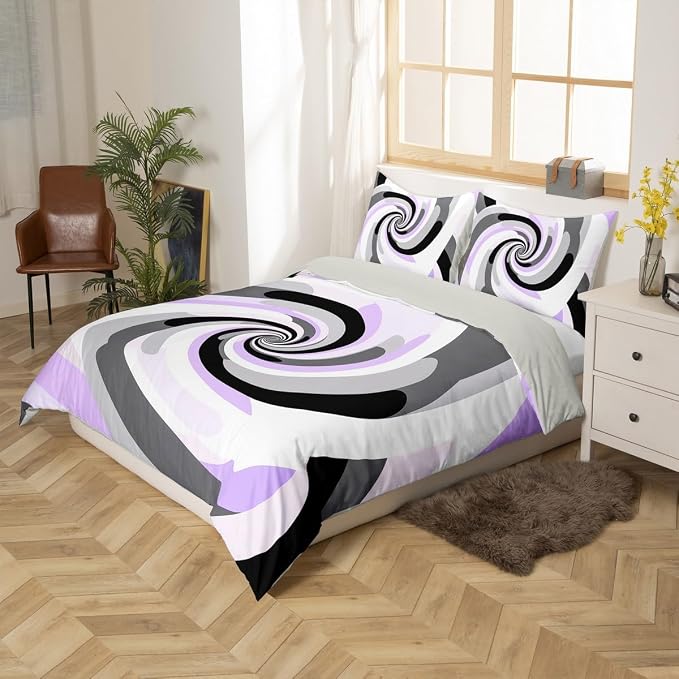 Erosebridal Geometric Circles Comforter Cover King for Kids Teens Adults,Purple Grey Black White Duvet Cover,Abstract Art Bedding Set,Mid Century Minimalist Bed Set with 2 Pillowcases Bedroom Decor