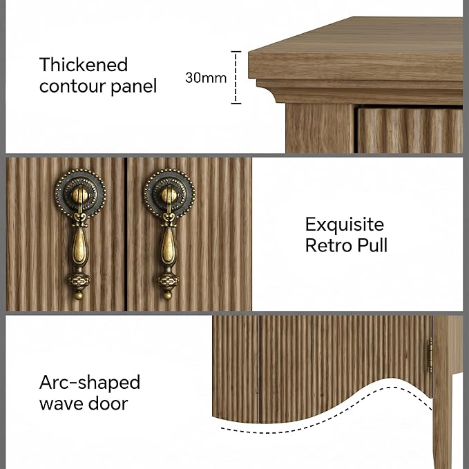 FUSUNBAO 40" Retro Buffet Cabinet with Storage, Fluted Sideboard Credenza with Drawer, Accent Bar Cabinet for Living Room Furniture, Coffee Bar or Entryway, Dining Room, Light Dak