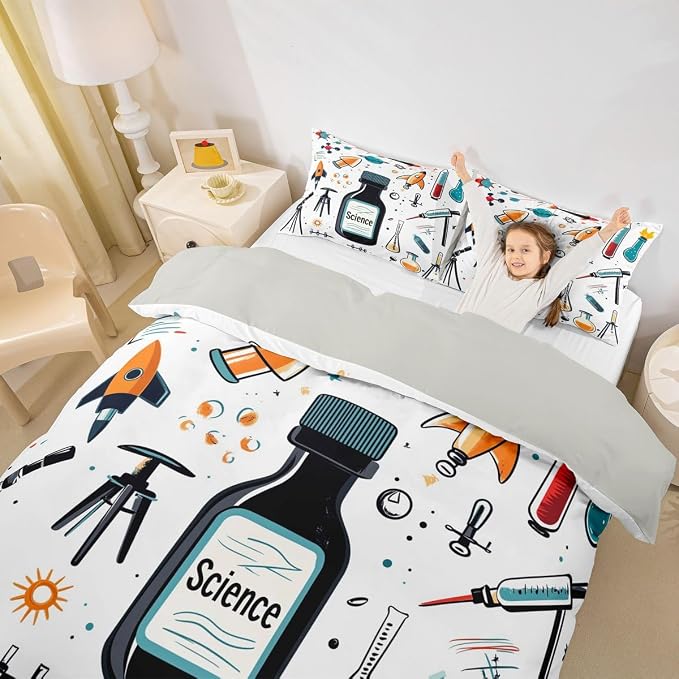Science Students Duvet Cover Set Chemistry Science Educational Full Size Bedding Sets for Kids Teens Child | Physics formula Comforter Cover Back To School Supplies Bed Set, Room Decor Aesthetic