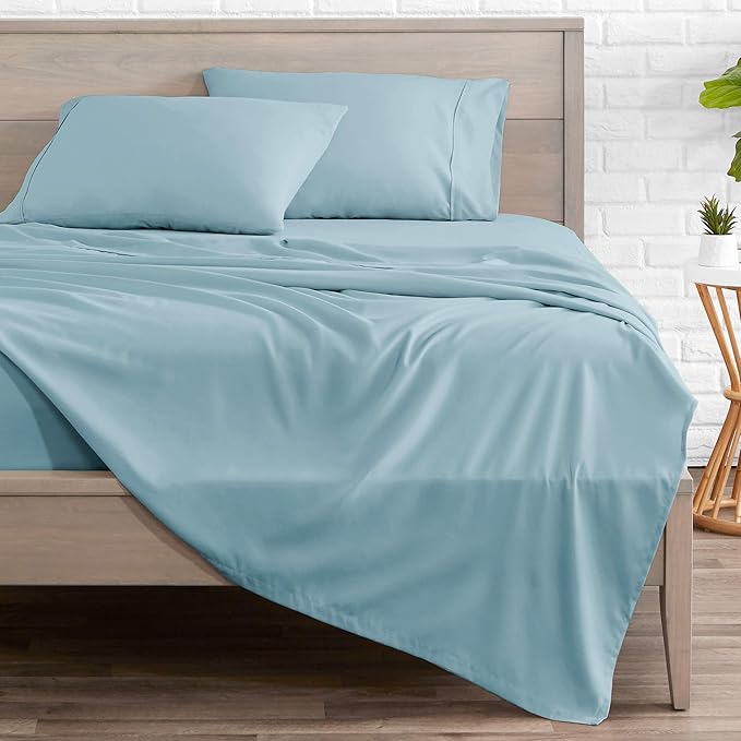 Bare Home California King Sheet Set - 1800 Ultra-Soft Microfiber Cal King Bed Sheets - Double Brushed - Deep Pockets - Easy Fit - 4 Piece Set - Bed Sheets (California King, Light Blue)