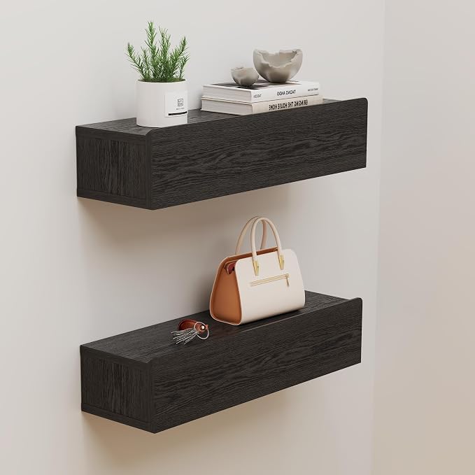 Floating Solid Wood Console Table, 47'' Wall Mounted Narrow Entryway Table with Storage Shelf, Modern Couch Shelves Small Entry Way Tables for Entryway, Front Hall, Hallway (Black, 47.24IN)