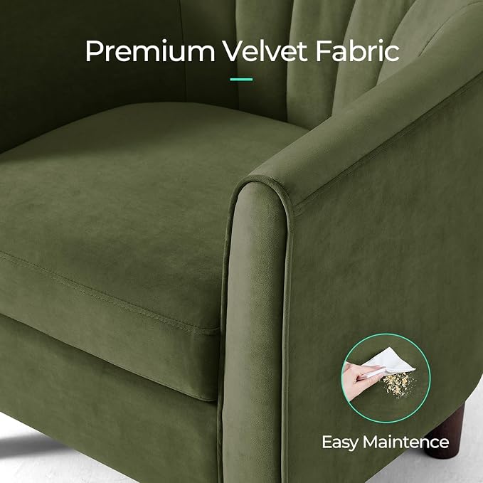 LINSY Accent Chair with Ottoman, Modern Armchair Comfy Barrel Reading Chair with Footrest for Living Room Bedroom Reading Room, Velvet, Olive Green