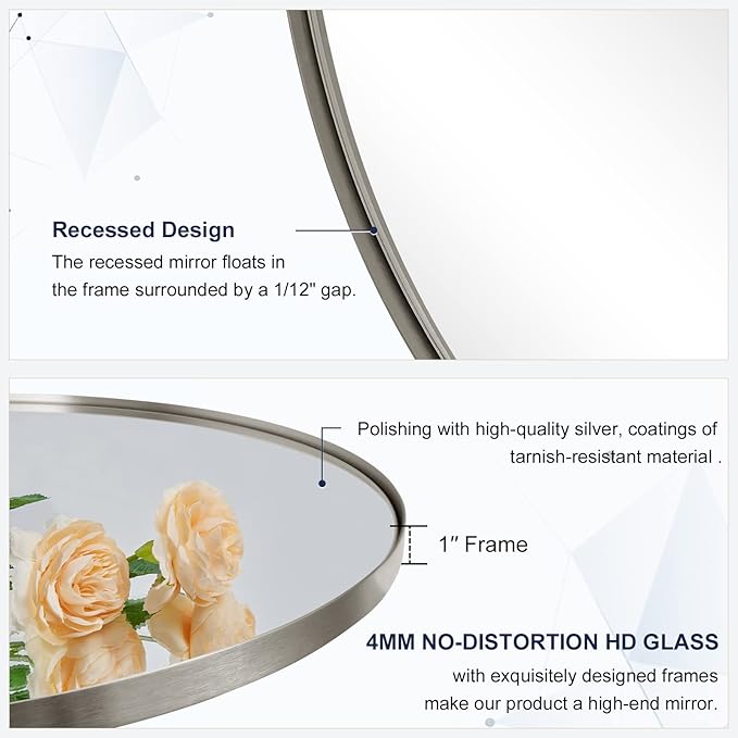 ANDY STAR Brushed Nickel Mirror Bathroom, 24x32 Inch Brushed Nickel Oval Mirror, Stainless Steel Metal Frame Oval Vanity Mirrors Hangs Horizontal or Vertical, Modern Style for Home