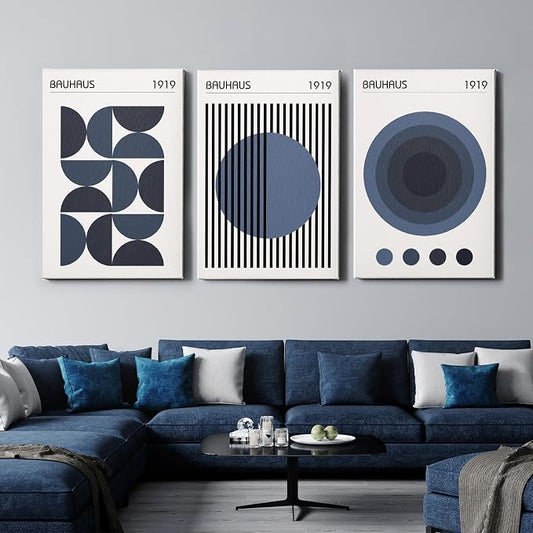 Minimalist Geometric Wall Art Bauhaus Exhibition Poster Abstract Shape Prints Mid Century Modern Artwork Boho Modern Pictures Abstract Geometric Painting Blue Bauhaus Poster 16x24inch Wood Framed
