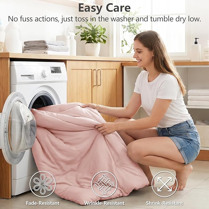 CozyLux Oversized King Comforter Set Blush Pink, 3 Pieces 120"x98" Lightweight Down Alternative Quilted Bedding Sets, All Season Breathable Solid Comforter with 2 Pillowcases, Bed Set Gift for Home