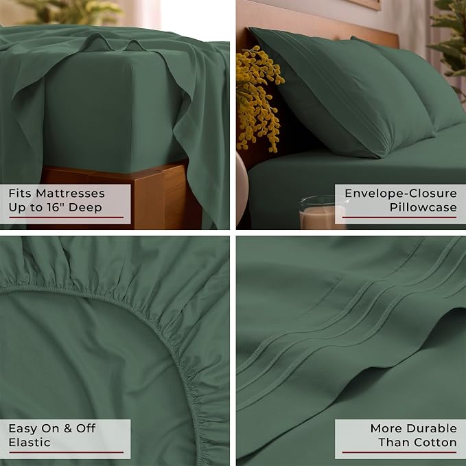 Mellanni Twin XL Sheets Set - 3 PC Iconic Collection Bedding - Hotel Luxury, Extra Soft, Cooling Bed Sheets - Wrinkle, Fade, Stain Resistant (Twin Extra Long, Emerald Green)