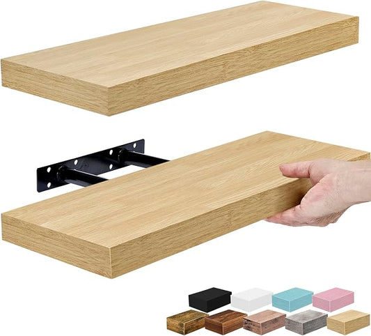 Sorbus Floating Shelves for Wall – 16 Inch Floating Shelf for Kitchen, Bedroom, Living Room, Bathroom, Home & Wall Decor - Mounted Bathroom Shelves with Invisible Brackets (Maple Wood, 2 Pack)