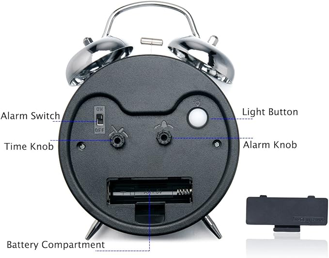 Peakeep 4 inches Twin Bell Loud Alarm Clock for Heavy Sleepers (Chrome Finish)