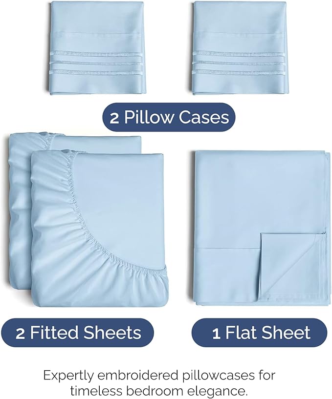 Split King Size 5 Piece Sheet Set - Comfy Breathable & Cooling Sheets - Hotel Luxury Bed Sheets for Women & Men - Deep Pockets, Easy-Fit, Soft & Wrinkle Free Sheets - Light Blue Oeko-Tex Bed Sheet Set