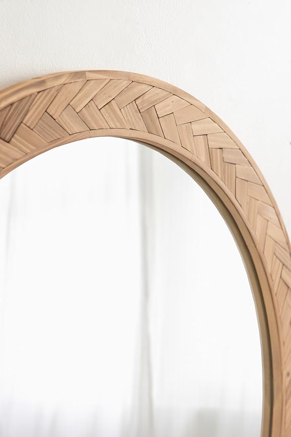 Kate and Laurel Braywood Modern Pieced Wood Round Mirror, 24 Inch Diameter, Rustic Brown, Decorative Circle Mirror for Use as Coastal Bathroom Mirror for Over Sink or Accent Bedroom Mirror