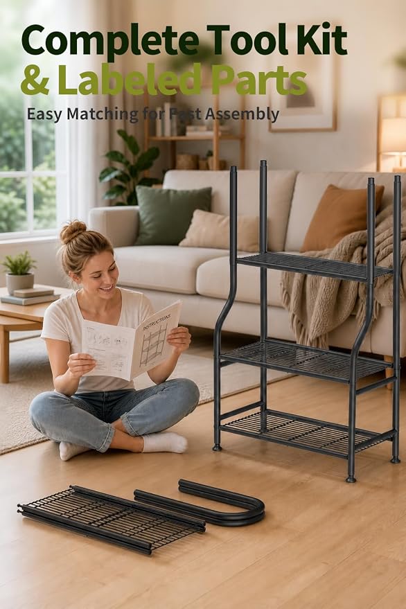 5-Tier Metal Plant Stand - Heavy Duty Indoor Outdoor Flower Shelf for Multiple Pots, 65" Tall Vertical Holder with Adjustable Leveling Feet & Wall-Fixing Kits, Black