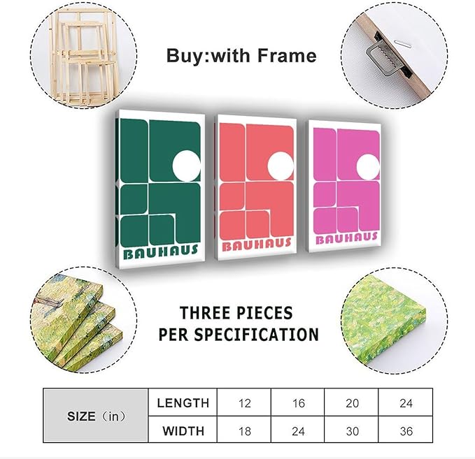 9W Bauhaus Poster Abstract Canvas Wall Art Set of 3 Modern Boho Decor For Bedroom Livingroom Frame-style 24x36inch(60x90cm)