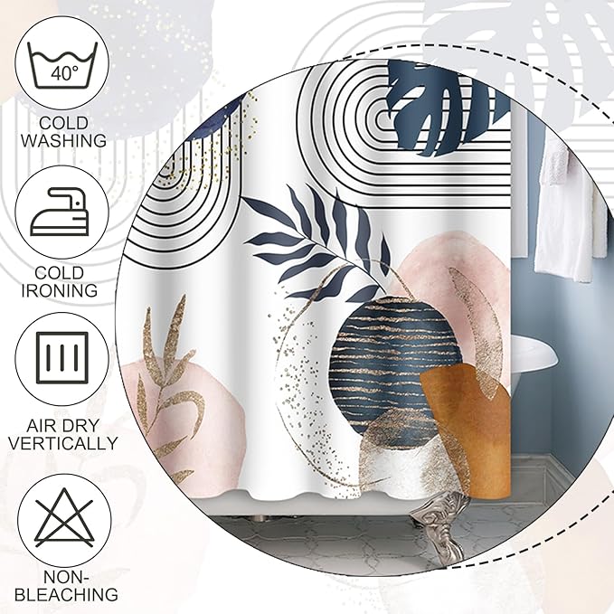 Baocicco Boho Shower Curtain Mid Century Navy Blue Gold Plant Leaves Modern Abstract Minimalist Shower Curtains Decorative for Bathroom Waterproof Fabric Shower Curtain with Hooks 48x72 Inches