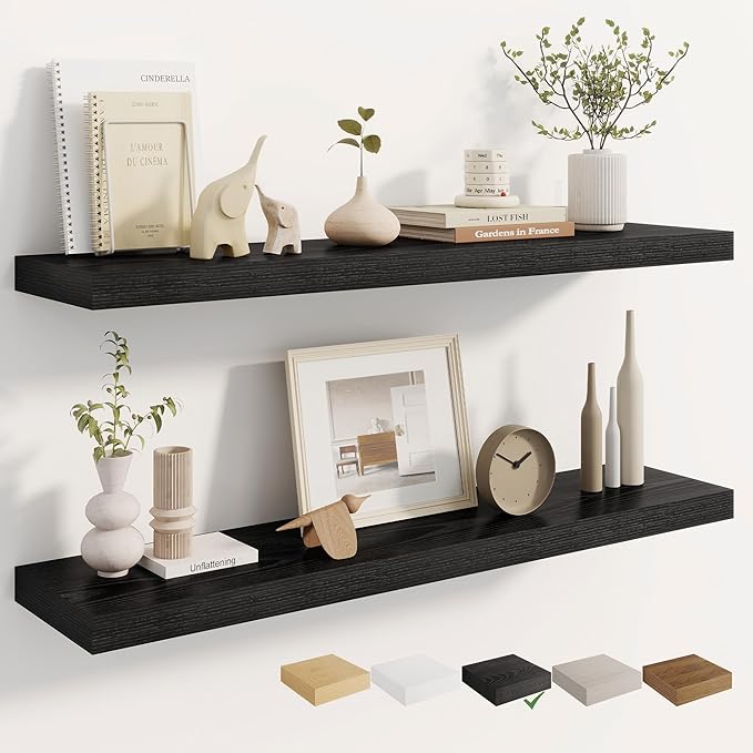 Dreamland Deep Floating Shelves, 8" Deep Long Shelves Set of 2, 40 Inches Floating Shelf for Wall,Large Display & Storage Shelf for Bathroom Bedroom Living Room Kitchen Office, Black
