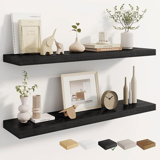 Dreamland Deep Floating Shelves, 8" Deep Long Shelves Set of 2, 40 Inches Floating Shelf for Wall,Large Display & Storage Shelf for Bathroom Bedroom Living Room Kitchen Office, Black