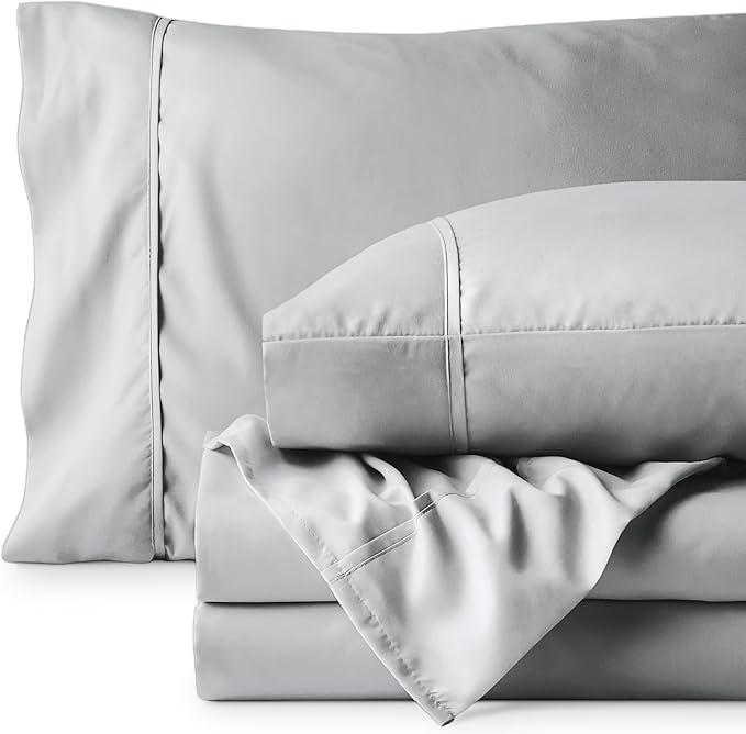 Bare Home Split King Sheet Set - 1800 Ultra-Soft Microfiber Bed Sheets - Double Brushed - Deep Pockets - Easy Fit - 5 Piece Set - Bedding Sheets & Pillowcases (Split King, French Grey)
