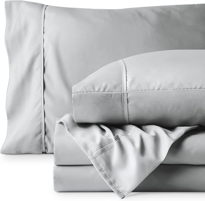 Bare Home Twin Sheet Set - 1800 Ultra-Soft Microfiber Twin Bed Sheets - Double Brushed - Deep Pockets - Easy Fit - 3 Piece Set - Bedding Sheets & Pillowcases (Twin, French Grey)