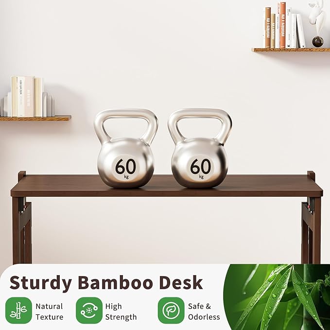 Bamboo Foldable Desk, Folding Desks for Small Spaces, 32.68 Inch Small Foldable Computer Table, Space Saving Sofa Table for Couch, Bedroom or Home Office, Brown