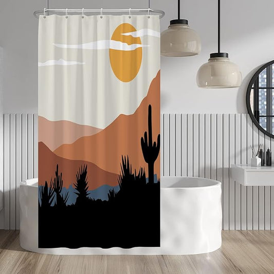 Baocicco Mid Century Shower Curtain Sun Mountains Cactus Modern Abstract Boho Art Shower Curtains Decorative for Bathroom Home Bathtubs Waterproof Fabric Shower Curtain with Hooks 36x72 Inches