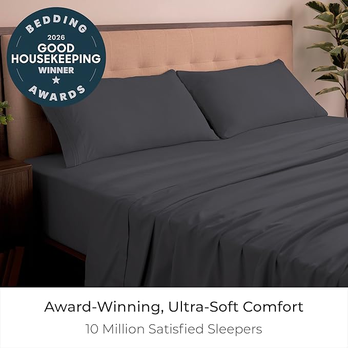 Mellanni King Sheets Set - 4 PC Iconic Collection Bedding - Hotel Luxury, Extra Soft, Cooling Bed Sheets - Wrinkle, Fade, Stain Resistant (King, Charcoal)
