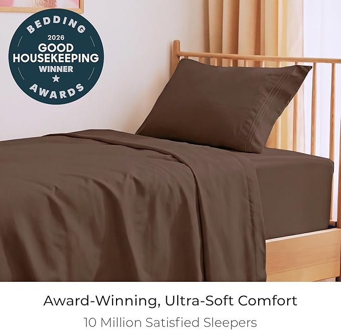 Mellanni Twin XL Sheets Set - 3 PC Iconic Collection Bedding - Hotel Luxury, Extra Soft, Cooling Bed Sheets - Wrinkle, Fade, Stain Resistant (Twin Extra Long, Brown)