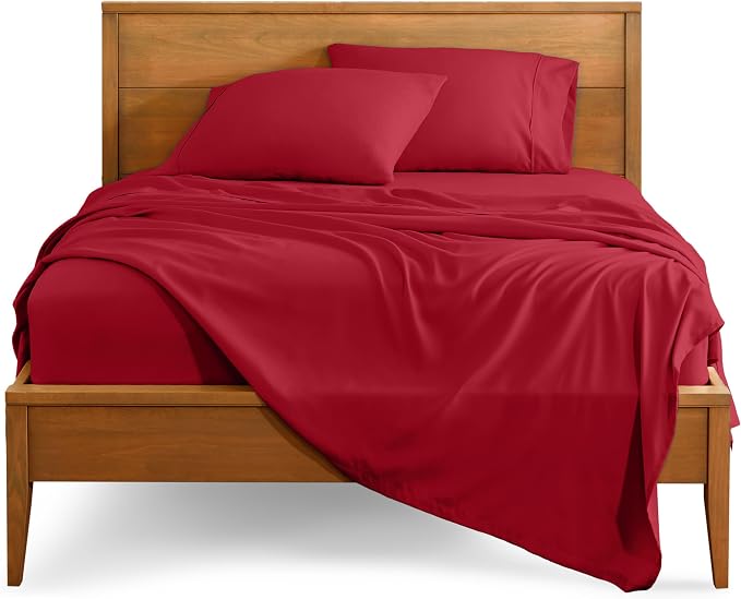 Bare Home Split King Sheet Set - 1800 Ultra-Soft Microfiber Bed Sheets - Double Brushed - Deep Pockets - Easy Fit - 5 Piece Set - Bedding Sheets & Pillowcases (Split King, Red)