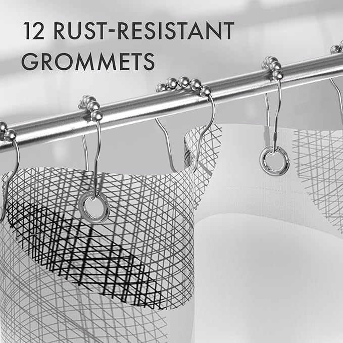 AmazerBath Grey Shower Curtain, Washable Cloth Gray Dots Shower Curtain Sets with 12 Metal Shower Curtain Hooks, Rustic Waterproof Farmhouse Fabric Shower Curtains for Bathroom Decor, 72x72 Inches