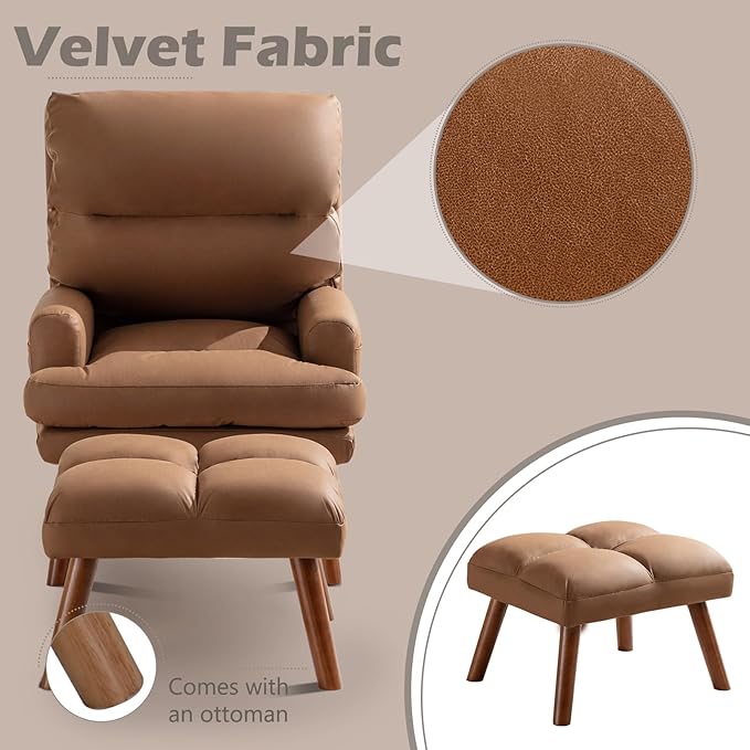 Modern Accent Chair with Storage, Single Sofa Armchair with Plump Back Pillow, Upholstered Comfy Chair for Living Room, Bedroom, Office (Brown)