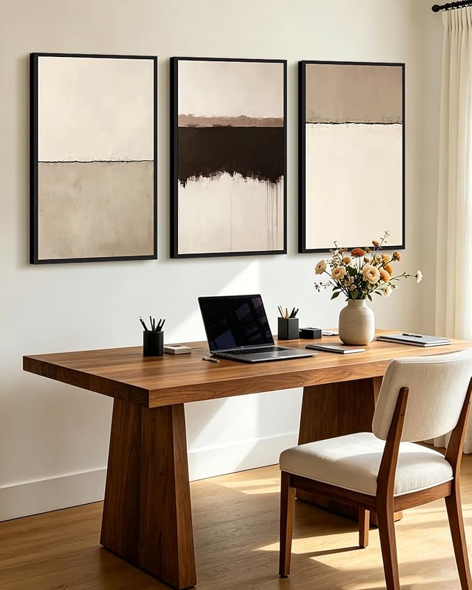 KUVIOKE Abstract Framed Wall Art Minimalist Beige Gray Pastel Watercolor Wall Decor Modern Illustration Neutral Art Painting Home Decor 24x36in (Black Framed)
