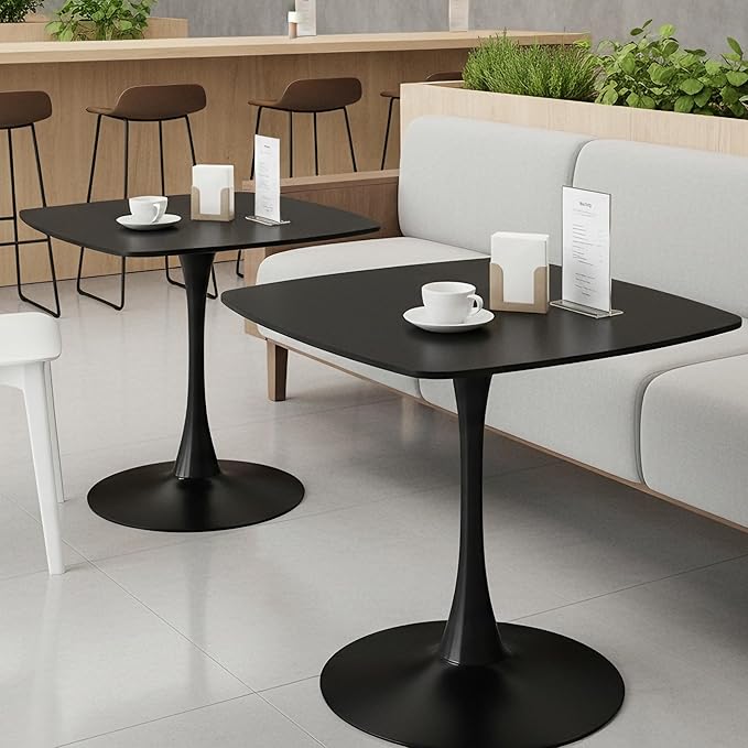 Black Square Dining Table,31.5" Tulip Table with Metal Pedestal,15-Minute Quick Assembly,Mid Century Modern Leisure Table for Kitchen Small Places Cafe (Black)