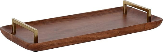 Kate and Laurel Cantwell Mid-Century Modern Wood Tray, 18 x 8, Walnut Brown, Decorative Tray for Serving, Storage and Display