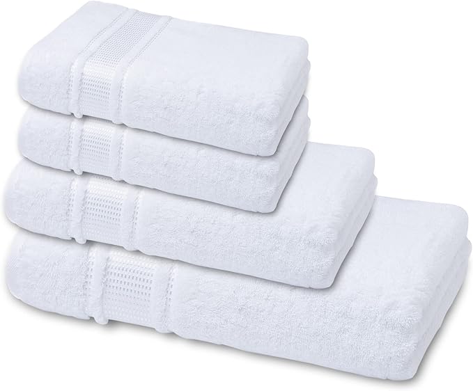 Melissa Linen 8 Piece Turkish Cotton Towel Set, 2 Bath Towel 28 x 55 Inches, 2 Hand Towel 20 x 35 Inches, 4 Fingertip Towel 12 x 18 Inches, White, Absorbent, Quick Dry, Durable and Soft Shower Towel