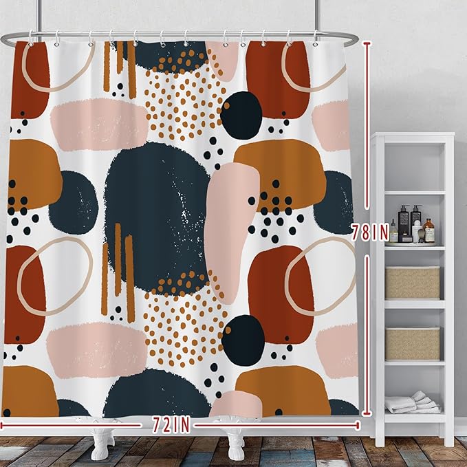 Baocicoo Abstract Shower Curtain Grey and Brown Blocks Black Dots Aesthetic Minimalist Shower Curtains for Bathroom Hostel Hotel Durable Fabric Waterproof Curtain for Bathroom with Hooks 72x78Inches