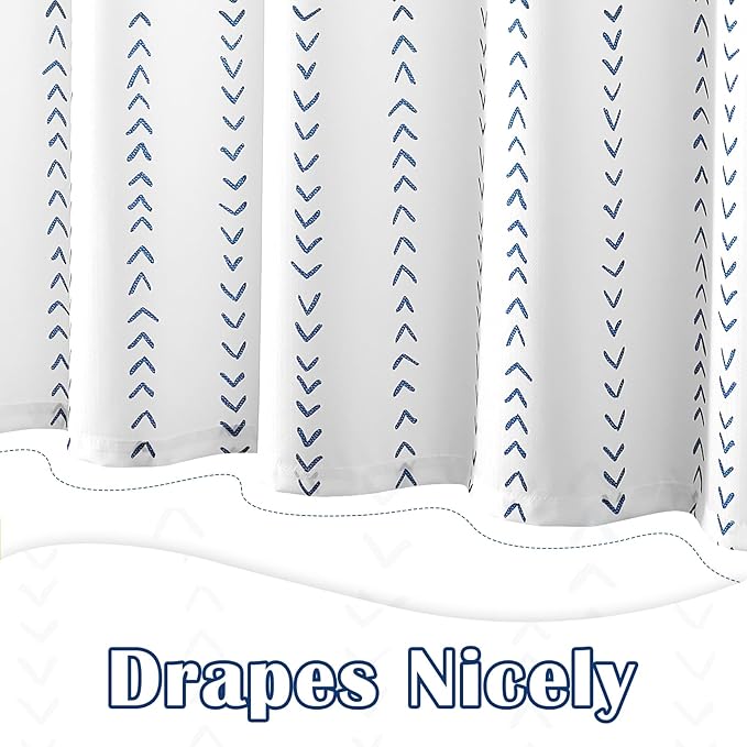 jinchan Blue and White Boho Shower Curtain Herringbone Zig Zag Waterproof Fabric Bohemian Modern Farmhouse Arrow Geometric Shower Curtains for Bathroom with 12 Hooks 70x72 Inches