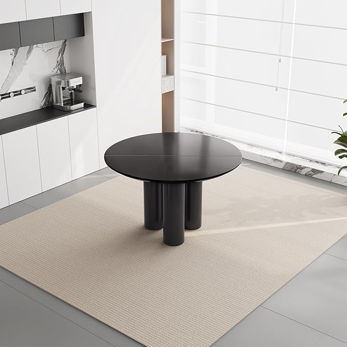 46.06" Round Dining Table for 2-4 Person, Circular Black Kitchen Table, Modern Dining Room Table for Kitchen, Living Room, Bar, Space Saving, Table Only