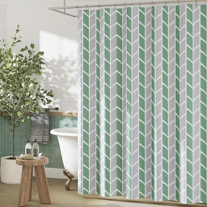 jinchan Green and White Shower Curtain Chevron Arrow Geometric Farmhouse Shower Curtains for Bathroom Waterproof Fabric Shower Curtain Modern Shower Curtain Set with Hooks 70x72 inches