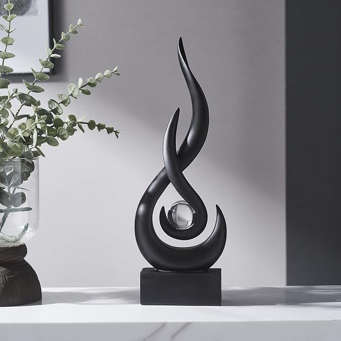 FJS Black Decor Modern Flame Statue Home Decorations for Living Room, 13.7" H Resin Sculptures Home Décor Accents, Abstract Art Sculpture for Dining Room Office Coffee Table Centerpiece