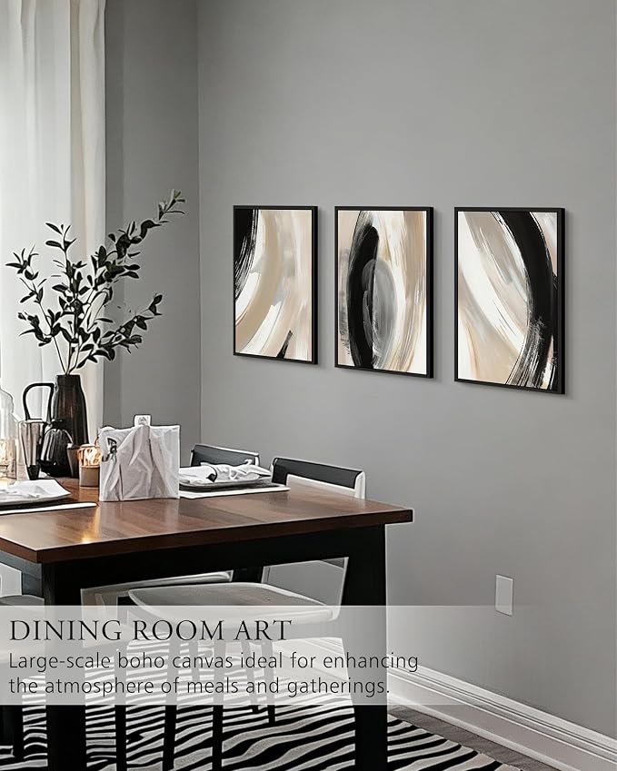 KUVIOKE Black Abstract Framed Wall Art Neutral Minimalist Graffiti Pastel Wall Decor Modern Illustration Art Painting for Bedroom Dining Room 16x24in (Black Framed)