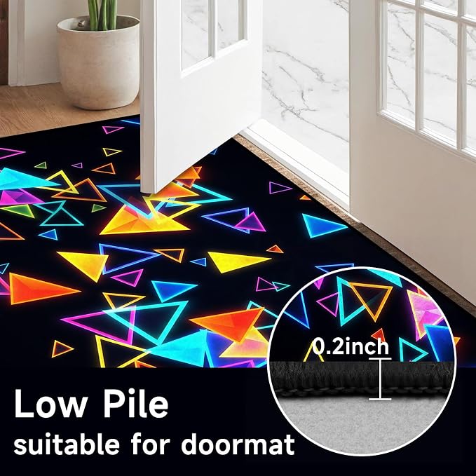 Triangle Area Rug 2'x3' Blacklight Glow in The Dark Geometric Rug Non-Slip Washable Colorful Neon Light Floor Mat for Entryway Bedroom Living Room Nursery Kitchen Playroom Home Decor