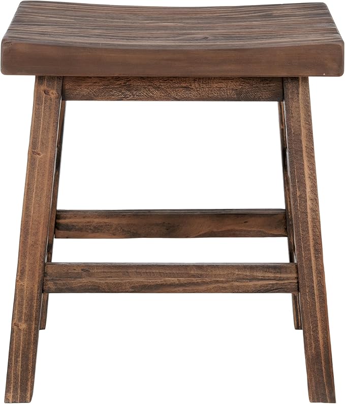 Alaterre Furniture Pomona 20-Inch Counter Height Saddle Seat Barstool – Solid Wood, Backless Rustic Farmhouse Stool in Natural Finish for Kitchen Island or Dining Room (Natural)