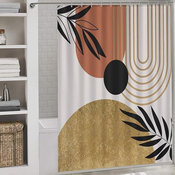 Boho Mid Century Shower Curtain,Modern Minimalist Abstract Bohemian Geometric Retro Bathroom Curtain Polyester Waterproof Fabric Decor 66x72in（168x183cm）