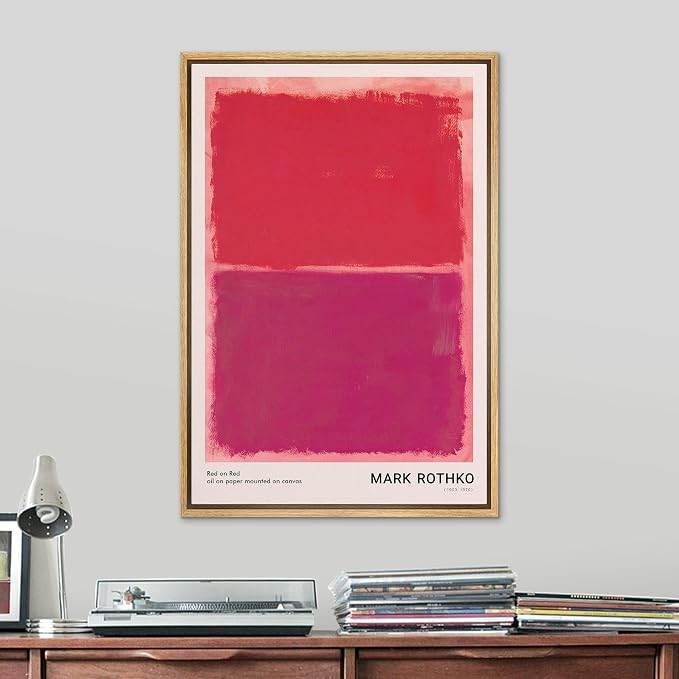 SIGNLEADER Framed Canvas Print Wall Art Mark Rothko Red Mid-Century Blocks Abstract Shapes Illustrations Fine Art Contemporary Relax/Calm Colorful for Living Room, Bedroom, Office - 24"x36" Natural