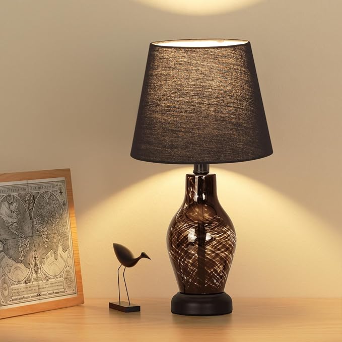 ONEWISH Bedside Table Lamp, 14 inch Glass Lamp for Living Room, Wine Bottle Shape Body, Bulb Included, Warm Ambient Lighting, Gift for Christmas New Year, Black