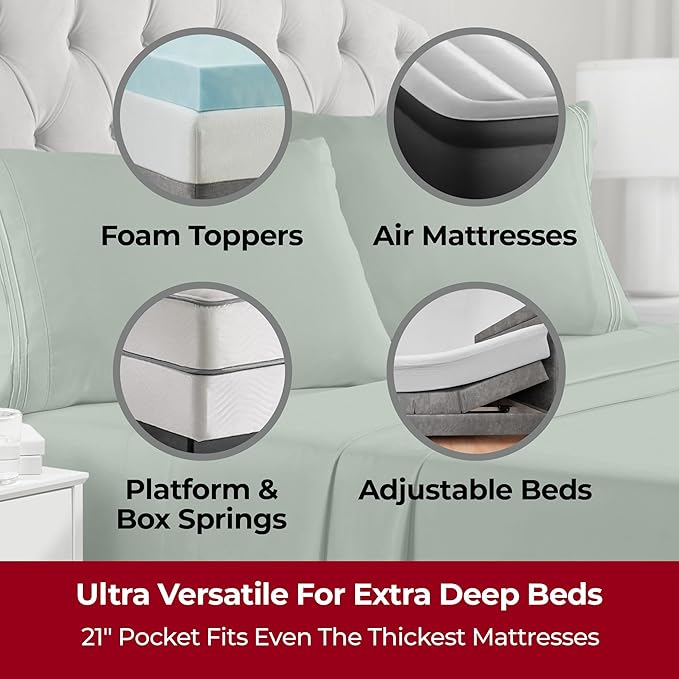 Mellanni Extra Deep California King Sheets - 4 PC Iconic Collection Bedding - Hotel Luxury, Ultra Soft, Cooling Bed Sheets - Wrinkle, Fade, Stain Resistant (Cal King, Sage)